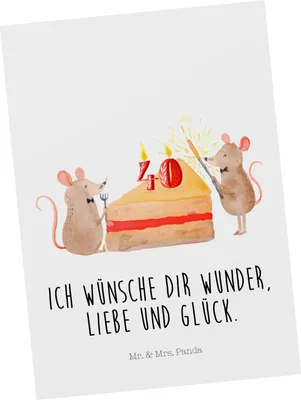 Produktbild von Mr. & Mrs. Panda Postkarte 40. Geburtstag Mäuse Kuchen - Weiß - Geschenk, Geburtstage, Postkarten, Ansichtskarte, Kuchenliebe, Happy Birthday, Grußkarte, Fotokarte, Torte