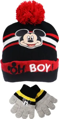 Produktbild von Disney Mickey Maus 2tlg Set Kinder Herbst Wintermütze plus Handschuhe – 52 / Rot