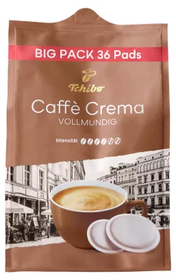 Produktbild von Tchibo Kaffeepads, Caffè Crema vollmundig, 1x36 Pads Ausgewogen und vollmundiges Geschmacksprofil, aromafrisch, Intensität 4/6, geeignet für Senseo Maschinen