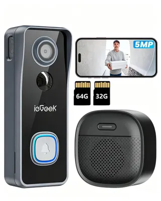 Produktbild von ieGeek 5MP WLAN Video Türklingel mit Kamera 2,5K HD-Funkklingel mit Kamera Alexa Nachtsicht PIR Bewegungserkennung 2-Way Audio mit 32G 64GB Karte