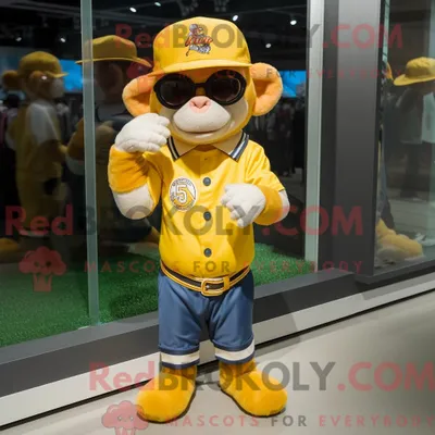 Produktbild von Maskottchenkostüm REDBROKOLY Gelber Affe mit Baseball-T-Shirt und Brille