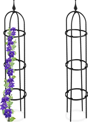 Immagine prodotto di Relaxdays Supporto per rampicanti Obelisk, set da 2, altezza 100 cm, colonna per piante rampicanti, metallo, autoportante, torre per rose, nero