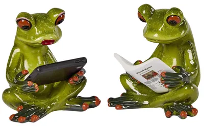 Image de Formano, lot de 2 figurines de grenouilles avec tablette et journal, 7 cm, objet de décoration