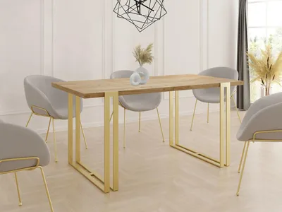 Produktbild von Ausziehbarer Esstisch - Großer Tisch im Loft-Stil mit Golden Metallbeinen 120 bis 220 cm - Industrietisch für das Wohnzimmer - Spacesaver - Craft Eiche - 120 x 80 cm