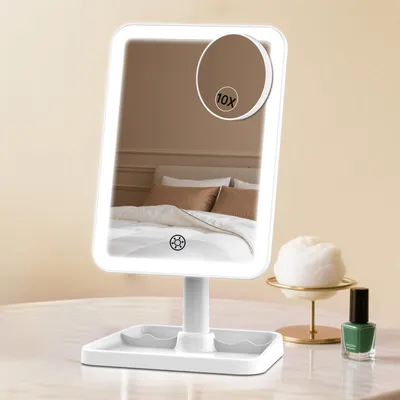 LED-Make-up-Spiegel, aufladbar, dimmbar, 10x Vergrößerung, 29,4x17 cm