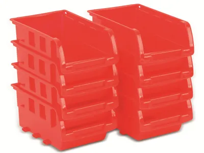 Obrázek produktu pro 8 stohovacích boxů se závěsnou lištou od společnosti Kinzo Storage, plast, cca 10 x 16 cm na box, červené barvy
