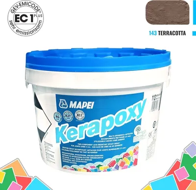 Obrázek produktu pro MAPEI Kerapoxy epoxidová spárovací hmota 2 kg Dvousložková epoxidová lepicí a spárovací hmota odolná vůči kyselinám na stěny a podlahy (terakota č. 143 2 kg)