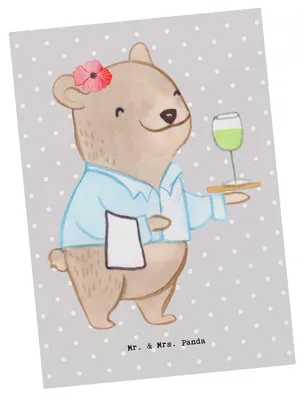Produktbild von Mr. & Mrs. Panda Postkarte Restaurantfachfrau Herz - Grau Pastell - Geschenk, einzelkarte, Ansichtskarte, Ansichtskarten, Postkarten, Grußkarte