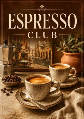 Produktbild von Espresso Club Poster DIN A2 – Vintage Kaffee Poster mit Espressotassen, matt