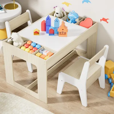 Productafbeelding van Clevich kindermeubels met opbergruimte, kindertafel met 2 stoelen, kindertafel