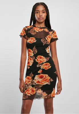 Zdjęcie produktu dla Sukienka damska Urban Classics Ladies Mesh Double Layer Dress w kolorze mangorose – XS