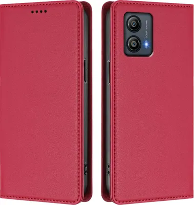 Image de Etui en cuir pour Motorola Moto G53, étui magnétique en cuirPolyuréthaneavec support Rouge