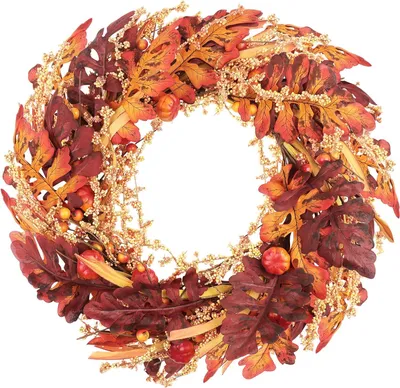 Produktbild von Herbstkränze mit Mini-Kürbissen und Beeren - 177 Zoll Herbstgirlande für die Haustür, Thanksgiving Dekorationen für Zuhause, Herbstfeier und Hochzeitsherbstkranz