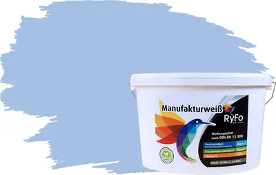 Produktbild von RyFo Colors Bunte Wandfarbe Manufakturweiß Horizontblau 10l - weitere Blau Farbtöne und Größen erhältlich, Deckkraft Klasse 1, Nassabrieb Klasse 1