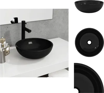 Productafbeelding van vidaXL Wastafel van gehard glas, 35x12 cm, zwart - Wastafel voor de badkamer