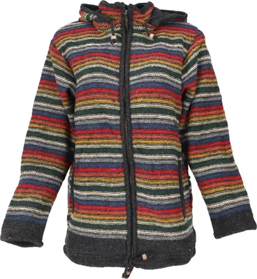 Produktbild von Kuschelige Gefütterte Uni Strickjacke, Gestreifte Wolljacke, Nepaljacke - Modell 34, Damen, Mehrfarbig, Wolle, Größe: S