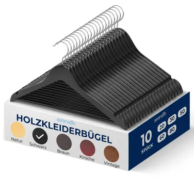 Zdjęcie produktu dla Wieszaki na ubrania SereneLife, drewniane, 10 sztuk. Drewniane wieszaki, wieszaki na odzież