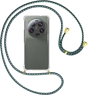 Produktbild von Handykette Backcover-Schutzhülle mit Band (Metall goldfarben) für Xiaomi 13 Ultra (6.73'') - grün/blau/weiß