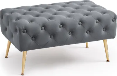 Zdjęcie produktu dla Ławka tapicerowana welurowa pikowana 80 cm MADRID Grafit