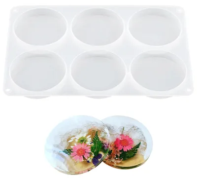 Obrázek produktu pro Silikonová forma na podložky, kulatá, s 6 prohlubněmi, průměr 10 cm, pro epoxidovou pryskyřici, pro domácí tvoření