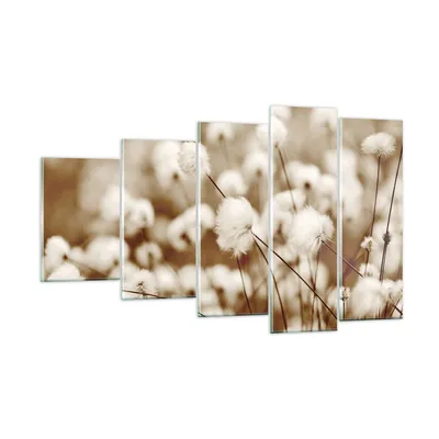 Produktbild von Bilder auf glas - 5 Teile - Baumwolle Boho Wollig - 100x60cm - Glasbilder - Wandbilder - Bilder - zum Aufhängen bereit - Wanddekoration aus Glas - Glas Bilder - Wandbild auf Glas - GEG100x60-4850
