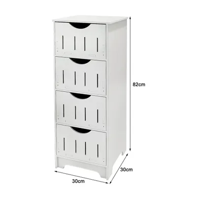 Image de Armoire de salle de bain Commode Armoire de salle de bain avec 4 tiroirs 82x30x30cm Blanc