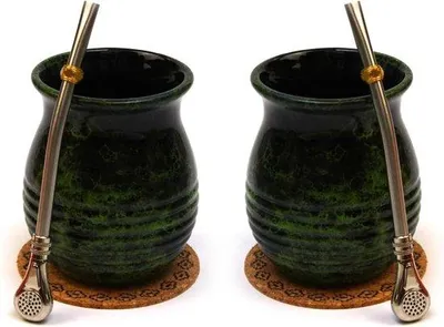 Zdjęcie produktu dla Zestaw ceramicznych kubków do herbaty yerba mate na dwie tykwki