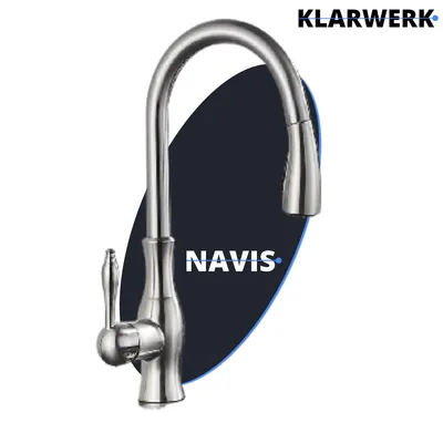 Produktbild von KLARWERK® NAVIS | Edelstahl ausziehbare Küchenarmatur Silber gebürstet | Mischbatterie hoher Bogen | Wasserhahn Hochdruck 360° drehbar 2 Anschlüsse