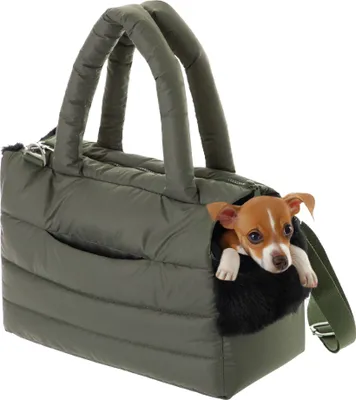 Image de Doggy FLUFFY RIDE Sac de transport Caisse de transport pour chiens Caisse de transport pour chats Sac pour chiens 40x20x30 cm vert olive