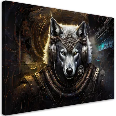 Produktbild von Leinwandbild Wolf Abstrakt Tiere 60x40 Feeby Grau bild für die wand bereit zum aufhängen