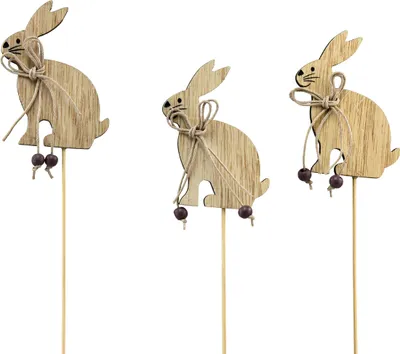 Produktbild von Holz Osterhasen Blumenstecker Deko 8cm x 6cm Set 12 Hasen, 12 Stück