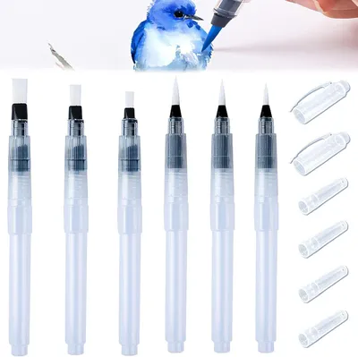 Produktbild von Set mit 6 nachfüllbaren Aquarellpinseln mit Wasserreservoir, Wasserreservoirpinsel, Aquarellpinsel