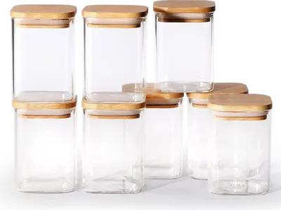 Produktbild von 8er Set Gewürzgläser Eckig mit Deckel Luftdicht 200ml Gewürzdosen Gewürzbehälter Gewürzglas