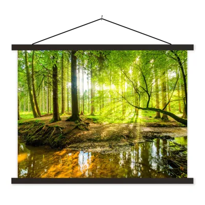 Produktbild von MuchoWow® Textilposter Wald - Landschaft - Wasser - Bäume - Sonne - Grün - Natur 60x45 cm mit schwarzem Rahmen - Poster Schlafzimmer