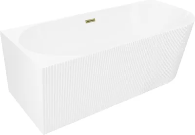Produktbild von Mexen Silo freistehende Eckbadewanne links geriffelt 150 x 75 cm, weiß, Überlauf gold - 52891507500L-50