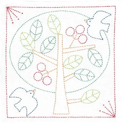 Produktbild von Olympus gestempeltes Sashiko-Stich-Set "Hana Fukin Nordic Designs Tree", 34x34cm, original aus Japan