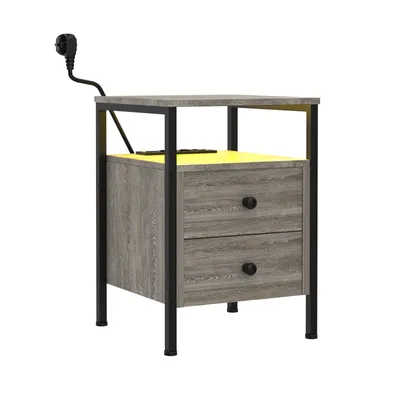 Image de Table de nuit avec éclairage LED avec 2 tiroirs 61x40x40cm