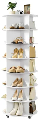 Produktbild von Schuhregal - Schuhkasten - Schuhturm auf Rädern - 28 Paar - 7 Ebenen - 360° Drehbar - 59,8 x 59,8 x 167 cm - Weiss