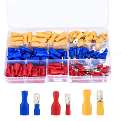Produktbild von (Rot, Gelb, Blau, 150 Stück) – Crimp-Kabelverbinder-Set, verschiedene Kabelschuhe, isolierte Crimp-Kabelschuhe, Schnellkupplungswerkzeug