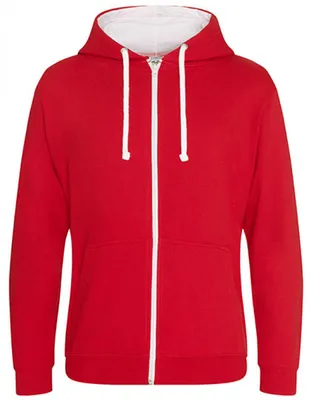Immagine prodotto di Just Hoods JH053 | Felpa con cappuccio Varsity Zoodie con zip - Colore: Fire Red/Arctic White - Taglia: M