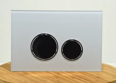 Produktbild von Drückerplatte Weiß aus Glas/passend für die Sigma Serie UP320 Geberit (111300005) / 2-Mengen Spülung/Betätigung von vorne Doppelspülung (runde Taster)