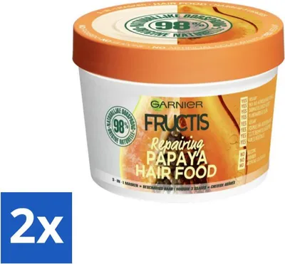 Produktbild von Garnier - Fructis Hair Food Papaya - 3-in-1 Haarmaske - Strapaziertes Haar - 400 ml - Vorteilspack - 2 Stücke