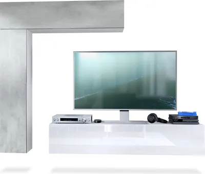 Produktbild von Vladon Wohnwand Taurito,  Germany, Weiß matt/Beton Oxid Optik - Moderne Anbauwand für Ihr Wohnzimmer (320 x 182 x 39 cm)