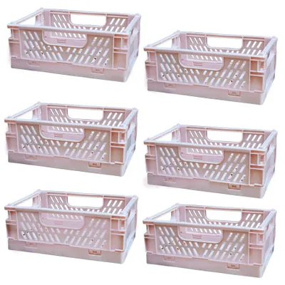 Faltboxen-Set 6-tlg. Kunststoff, faltbar, rosa, 15×10×6 cm