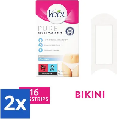 Immagine prodotto di Veet Strisce depilatorie per zona bikini, Pure Sensitive Skin, 16 pezzi - Confezione risparmio - 2 pezzi