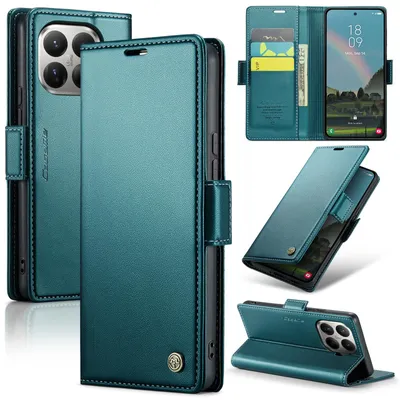 Produktbild von Lederhülle für Xiaomi 17T Pro Brieftasche Kartenfach Schutzhülle mit Standfunktion Grün