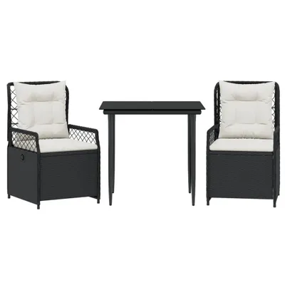Immagine prodotto di vidaXL set da pranzo da giardino a 3 pezzi con cuscini in polirattan nero
