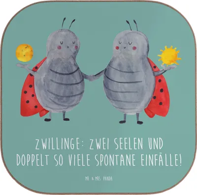 Produktbild von Mr. & Mrs. Panda Untersetzer für Gläser Zwillinge Abenteuer - Meeresbrise - Geschenk, Zwillingshumor, Horoskop, Zwillingsbindung, Einzigartig, Flaschenuntersetzer, Tee
