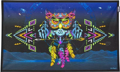 Produktbild von PSYWORK Schwarzlicht Stoffposter Neon "Sentymo Owl", 0,50x0,82m