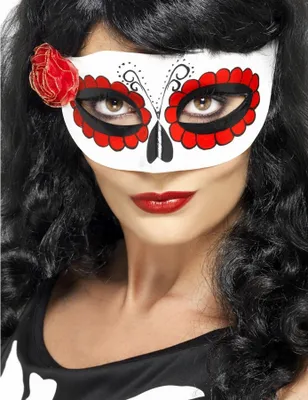 Obrázok produktu pre Halloweenska maska na oči Sugar Skull bielo-červená - jedna veľkosť